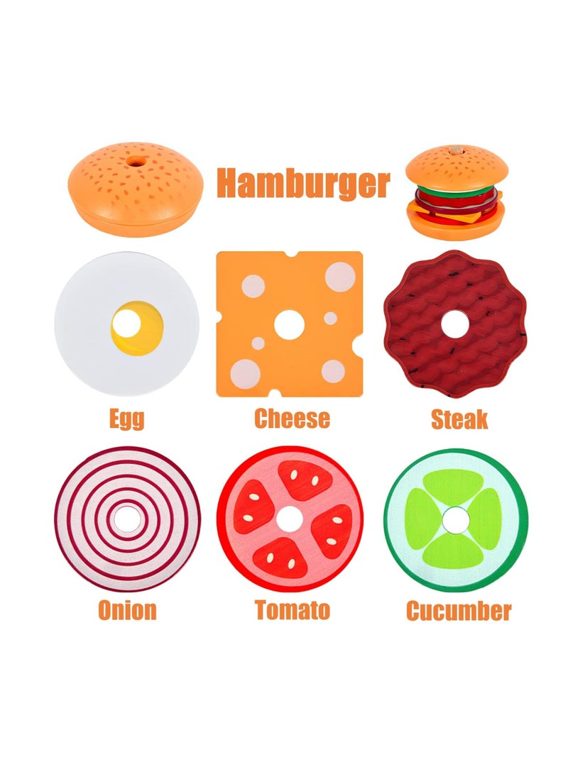 Wooden Stacking Toys for Kids, Pretend Food Toys for Toddlers, Montessori Toys for 3 Year Olds, Preschool Educational Toys for Developing Fine Motor Skills (Burger) - Image 4