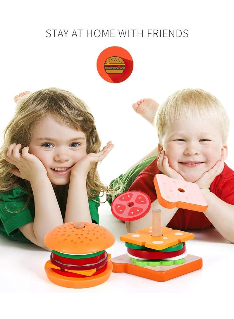 Wooden Stacking Toys for Kids, Pretend Food Toys for Toddlers, Montessori Toys for 3 Year Olds, Preschool Educational Toys for Developing Fine Motor Skills (Burger) - Image 5