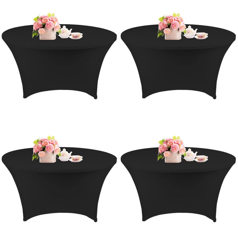 4 Pack 5FT Round Spandex Tablecloth 60 Inch Black Stretchable Table Cover Washable and Wrinkle Resistant Table Cloth Fitted Round Table for Wedding Banquet Birthday Party Restaurant Black