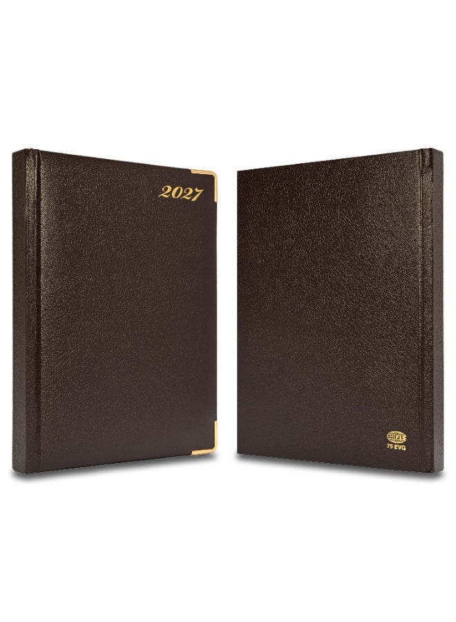 FIS 2027 Agenda Diary, 170x240mm Size, 1 Side Padded Cover Vinyl Materials, Golden Corners, 1 Day a Page, English, 60gsm White Paper, Chocolate Cover- FSDI75EVG27CH - Image 3