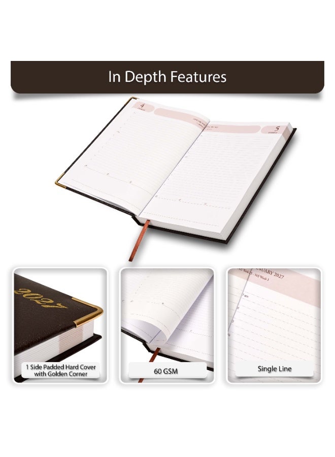 FIS 2027 Agenda Diary, 170x240mm Size, 1 Side Padded Cover Vinyl Materials, Golden Corners, 1 Day a Page, English, 60gsm White Paper, Chocolate Cover- FSDI75EVG27CH - Image 5