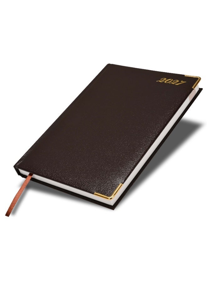 FIS 2027 Agenda Diary, 170x240mm Size, 1 Side Padded Cover Vinyl Materials, Golden Corners, 1 Day a Page, English, 60gsm White Paper, Chocolate Cover- FSDI75EVG27CH - Image 1