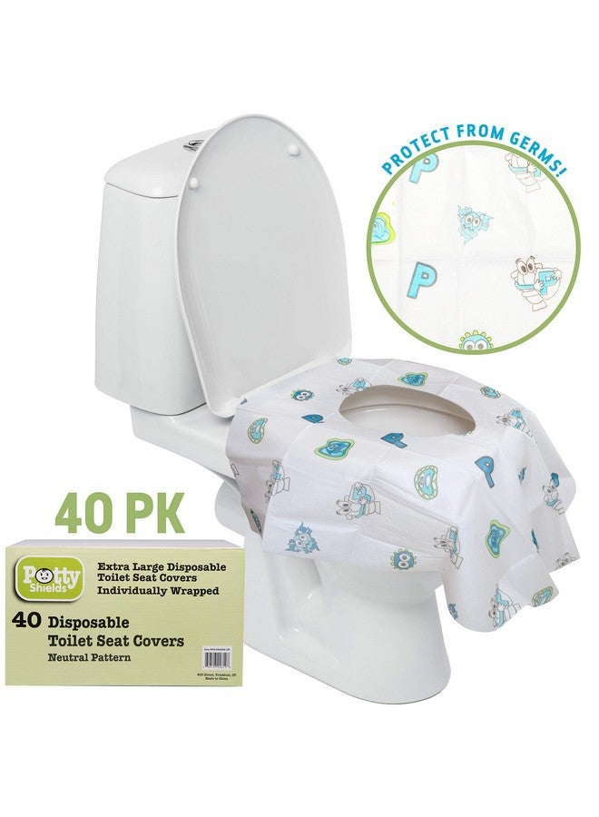 Potty Shields أغطية مقاعد المرحاض القابلة للتصرف (40 عبوة) - غطاء مرحاض XL مقاوم للماء للأطفال، والكبار - محمول ومغلف بشكل فردي للسفر، وتدريب الأطفال، والعطلات، والحمامات العامة - Image 3