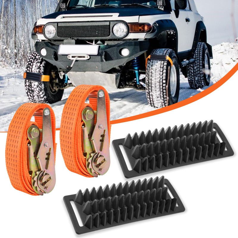 Racewill 2 Pack Tire Metal Gripper Traction Straps, Anti-Skid Emergency Mud Vehicle Recovery Blocks for Get Unstuck, Compatible with Car SUV Pickup Truck for Mud, Sand, Snow and Ice - Image 1