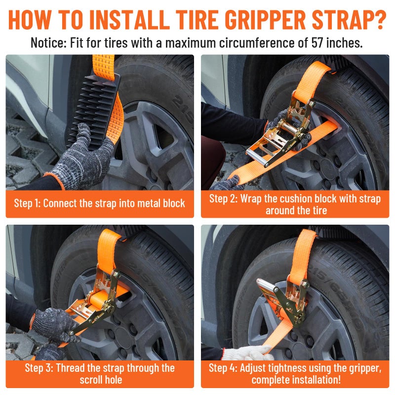 Racewill 2 Pack Tire Metal Gripper Traction Straps, Anti-Skid Emergency Mud Vehicle Recovery Blocks for Get Unstuck, Compatible with Car SUV Pickup Truck for Mud, Sand, Snow and Ice - Image 3
