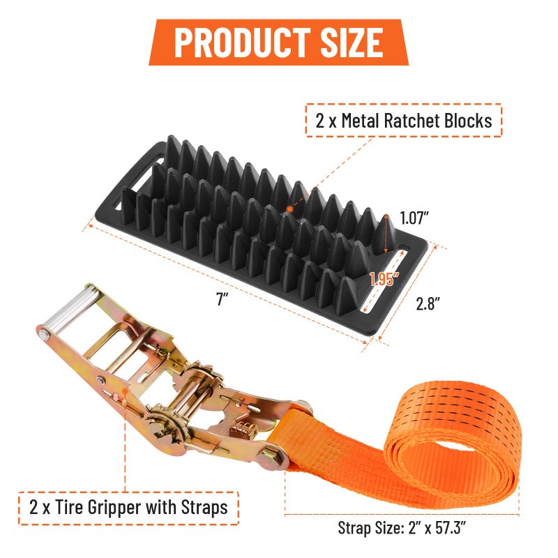 Racewill 2 Pack Tire Metal Gripper Traction Straps, Anti-Skid Emergency Mud Vehicle Recovery Blocks for Get Unstuck, Compatible with Car SUV Pickup Truck for Mud, Sand, Snow and Ice - Image 4