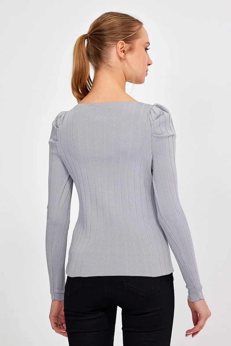 الكسندر جاردي Square Neck Pleated Sleeve Knit Sweater (A91983-S)