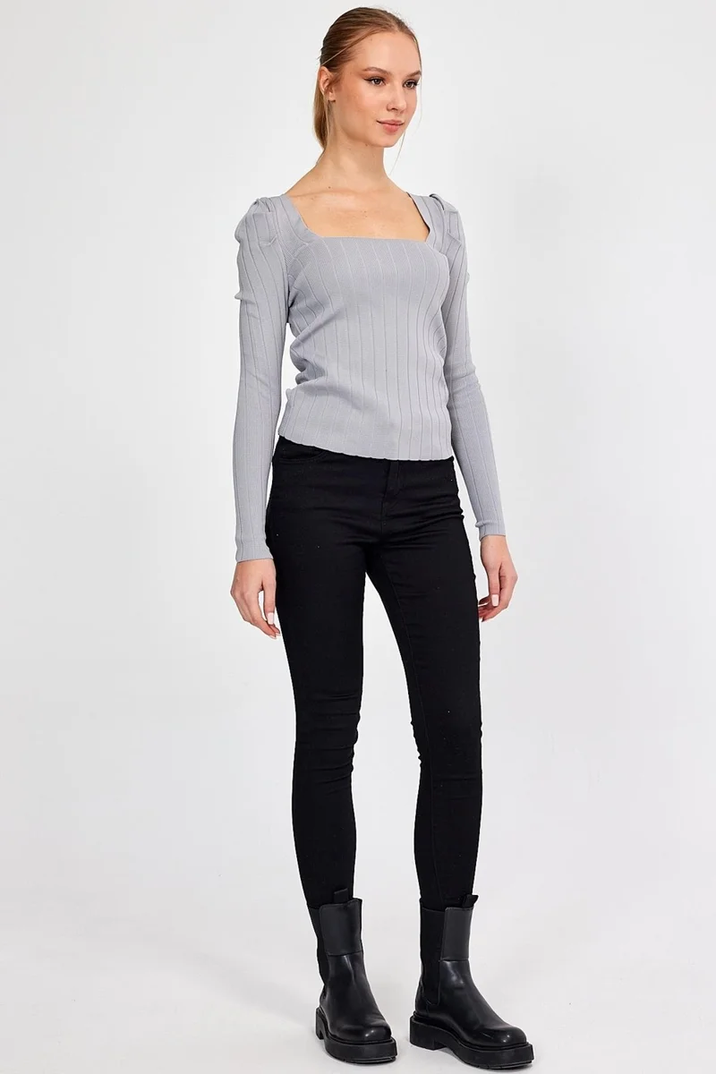 الكسندر جاردي Square Neck Pleated Sleeve Knit Sweater (A91983-S)
