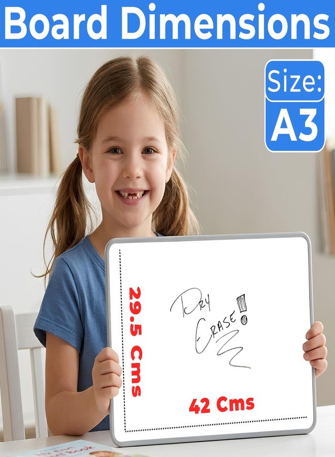 Eduway MagPad Magnetic A3 Small Double Sided White Board & Chalk Board with 1 Magnetic Marker | Reusable Mini Dry Lap Board for Kids, Students | Portable Lightweight Writing Board (42x 29.7 cm) - Image 2