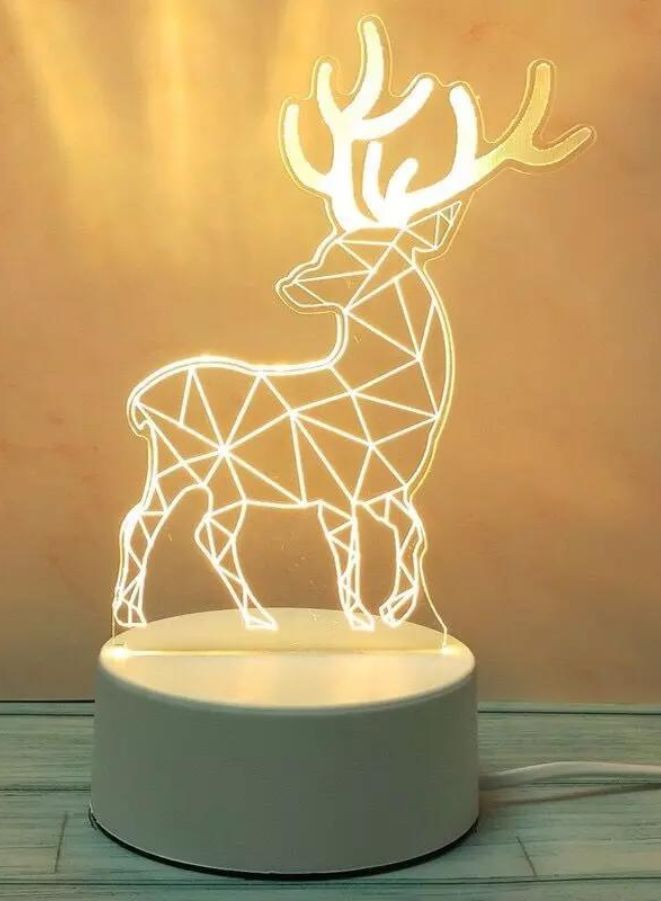 Fatio Elk 3D LED Acrylic Night Light | USB & Battery Powered Bedroom Table Lamp | 20 x 20 x 11 cm - Image 2