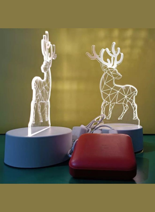 Fatio Elk 3D LED Acrylic Night Light | USB & Battery Powered Bedroom Table Lamp | 20 x 20 x 11 cm - Image 3