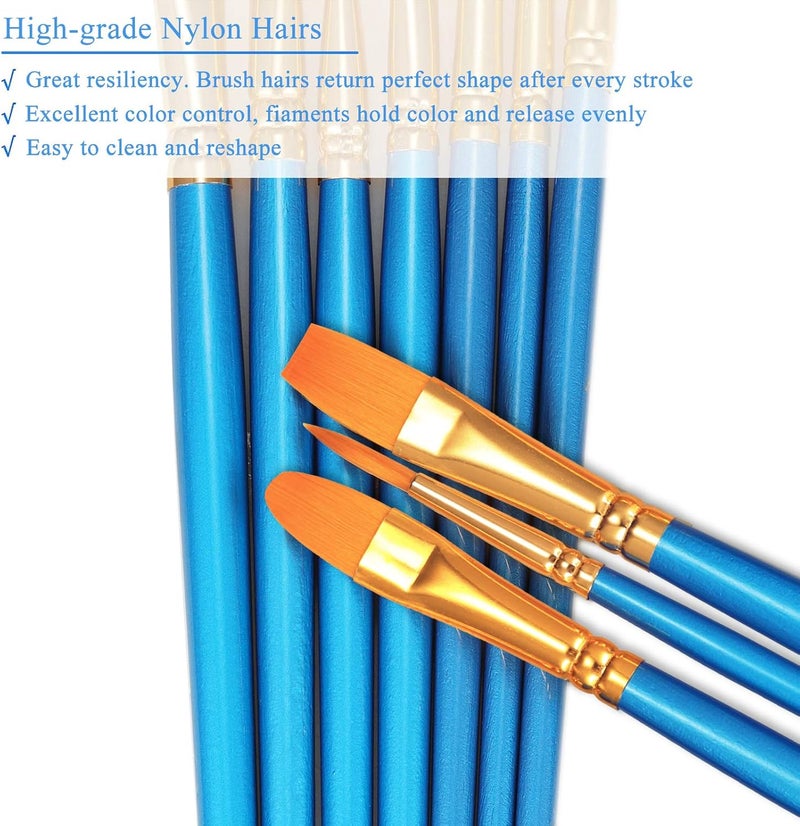BOSOBO Paint Brushes Set, 2 Pack 20 Pcs Round-Pointed Tip Paintbrushes Nylon Hair Artist Acrylic Paint Brushes for Acrylic Oil Watercolor, Face Nail Art, Miniature Detailing & Rock Painting, Blue - Image 4