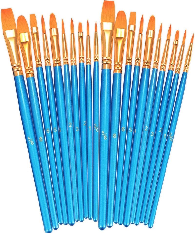 BOSOBO Paint Brushes Set, 2 Pack 20 Pcs Round-Pointed Tip Paintbrushes Nylon Hair Artist Acrylic Paint Brushes for Acrylic Oil Watercolor, Face Nail Art, Miniature Detailing & Rock Painting, Blue - Image 1