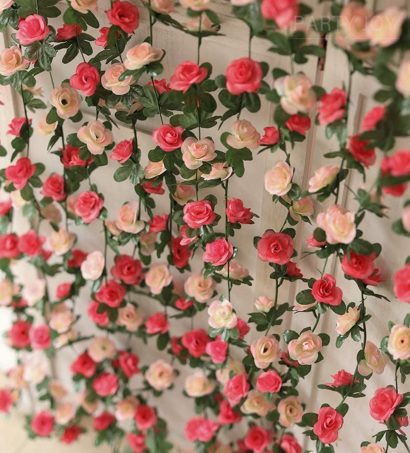 Partyjoy 8pcs 65.6Ft Flower Garland,PARTY JOY Fake Rose Vine Artificial Flowers Hanging Rose Ivy Garland for Room Wall Decor Hanging Baskets Wedding Arch Garden Background Decor (Pink-8PCS) - Image 2