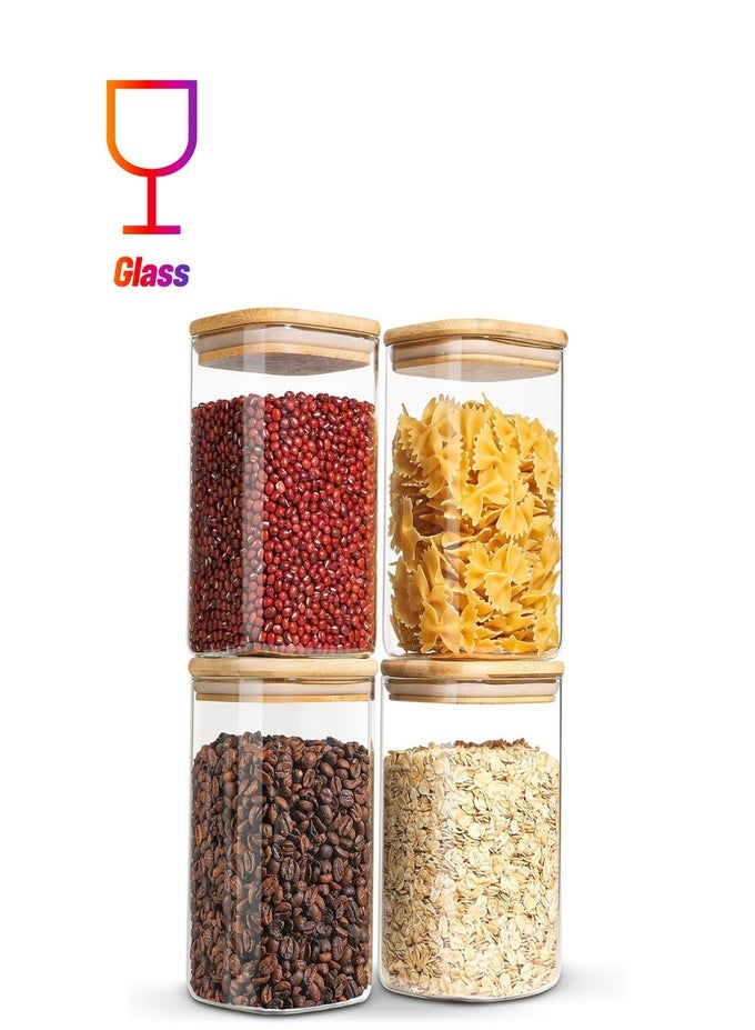 4-PIECE SET OF SQUARE GLASS STORAGE JARS WITH WOODEN LIDS, 1500ML/51OZ AIRTIGHT FOOD CONTAINERS, PRESERVATION JARS & STORAGE BOXES FOR PASTA, FLOUR, GRAINS, SPICES, TEA, COFFEE BEANS, & OTHER KITCHEN STAPLES - PERFECT FOR LONG-TERM FOOD PRESERVATION & ORGANIZATION