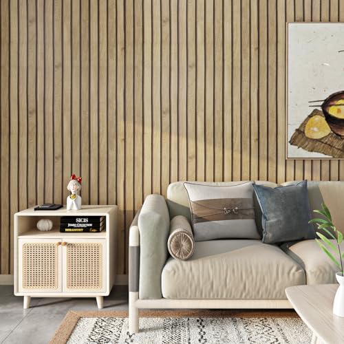 FunStick 24x394 Thick Brown Slats Wood Peel and Stick Wallpaper 3D Wood Slat Wall Paneling Wall Paper Roll for Bedroom Living Room Self Adhesive Waterproof Wood Grain Contact Paper for Walls Cabinets - Image 1
