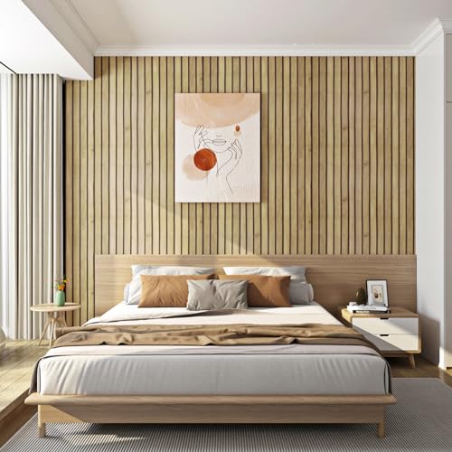 FunStick 24x394 Thick Brown Slats Wood Peel and Stick Wallpaper 3D Wood Slat Wall Paneling Wall Paper Roll for Bedroom Living Room Self Adhesive Waterproof Wood Grain Contact Paper for Walls Cabinets - Image 3