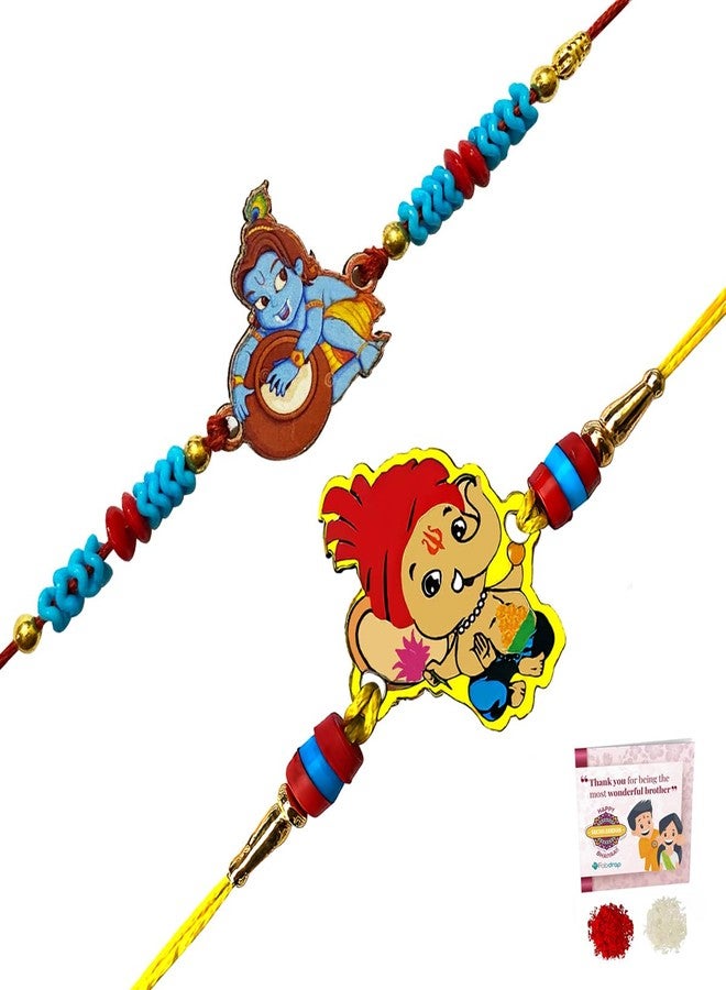 Fabdrap - Cute Cartoon Rakhi - Set Of 2 - with Greeting Card & Roli Chawal for Boys/Girls Brother/Sister - Rakhi (GopalGanesh) - Image 2