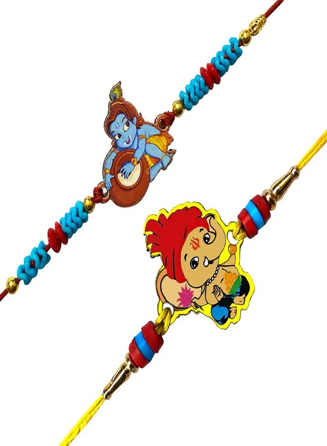 Fabdrap - Cute Cartoon Rakhi - Set Of 2 - with Greeting Card & Roli Chawal for Boys/Girls Brother/Sister - Rakhi (GopalGanesh) - Image 1