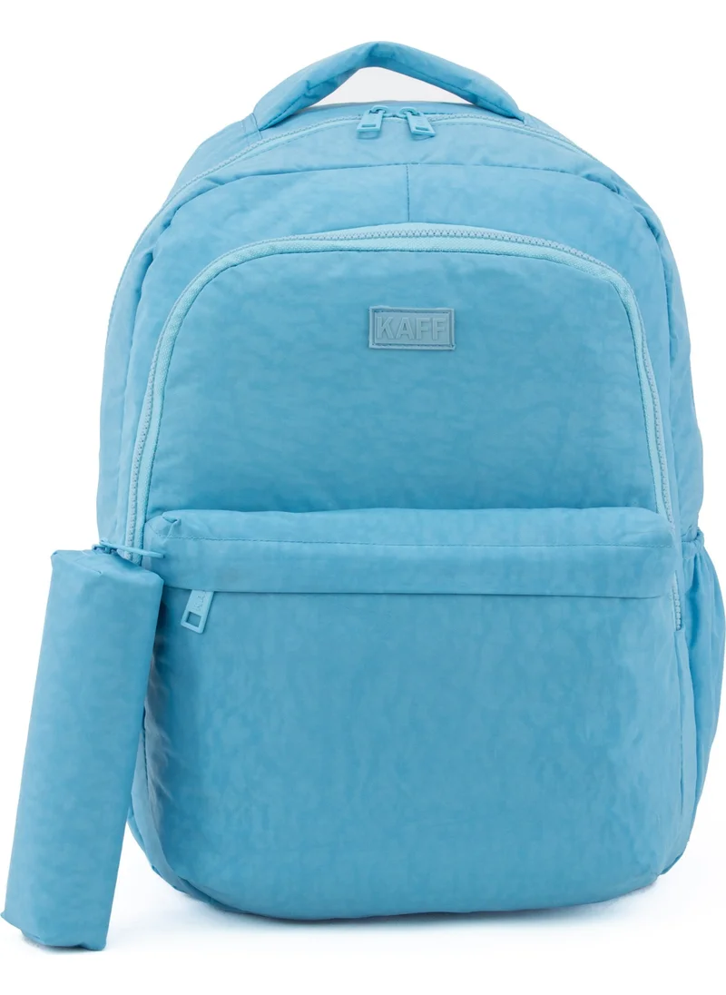 Kaff Unisex Turquoise 01102-SET Crinkle Fabric Waterproof Multi Compartment School Backpack with Pencil Case