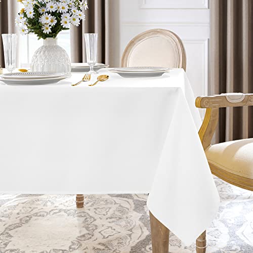Softalker Rectangle Tablecloth, Waterproof & Stain Resistant Square Table Cloths Wrinkle Free Fabric Washable 210GSM Polyester Table Cover for Spring/Party/Outdoor - 54 x 54 inch,White - Image 3