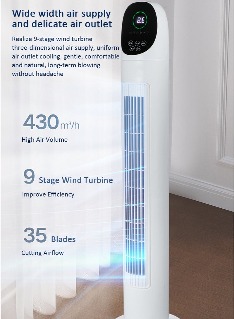 TAPIT Household Tower Fan with Remote Control, 90° Oscillating Bladeless Floor Fan for Living Room Bedroom Dorm, Compact Quiet Standing Fan with 3 Speeds & 9H Timer & LED Temp Display (White) - Image 4