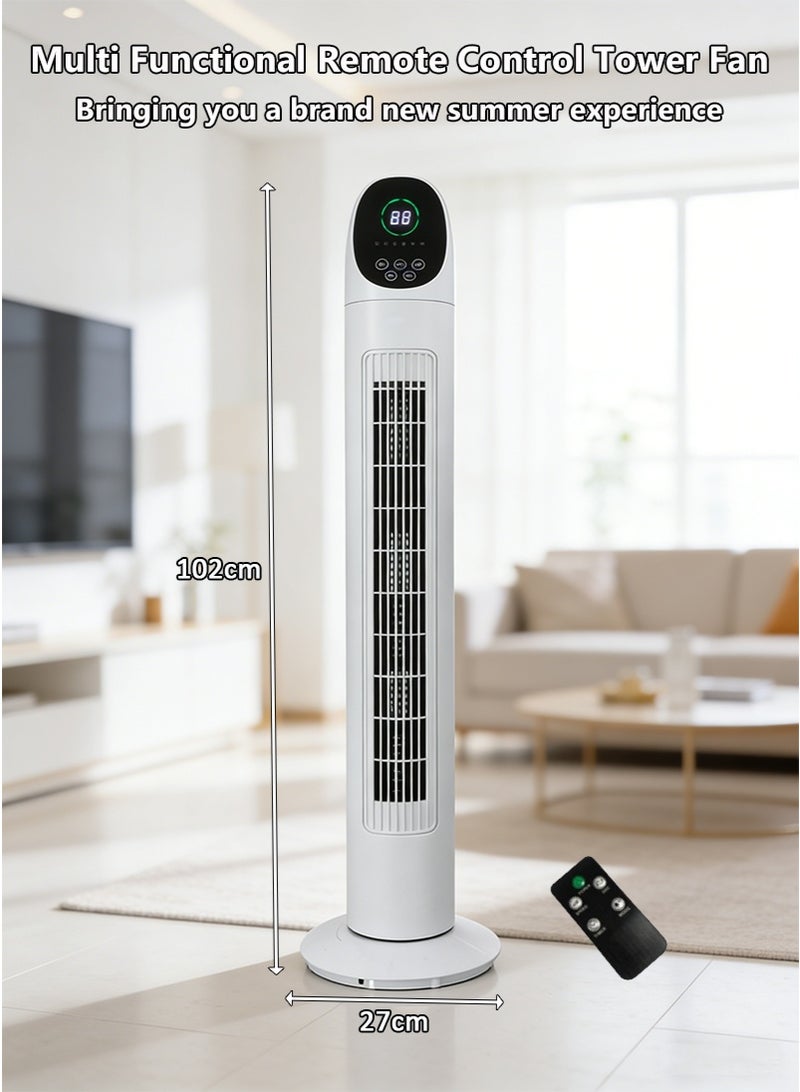 TAPIT Household Tower Fan with Remote Control, 90° Oscillating Bladeless Floor Fan for Living Room Bedroom Dorm, Compact Quiet Standing Fan with 3 Speeds & 9H Timer & LED Temp Display (White) - Image 2
