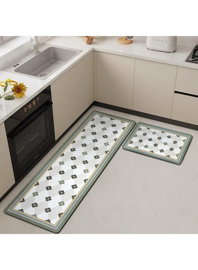 Home-Cloud حصائر مطبخ مطاطية HomeCloud للأرضية مجموعة من 2 قطعة | غير قابلة للانزلاق، سجادات ناعمة ماصة للمطبخ، وغسيل الملابس، والممرات | 120x40 سم، 40x60 سم | سمك 4 مم (زهري_أخضر) - Image 1
