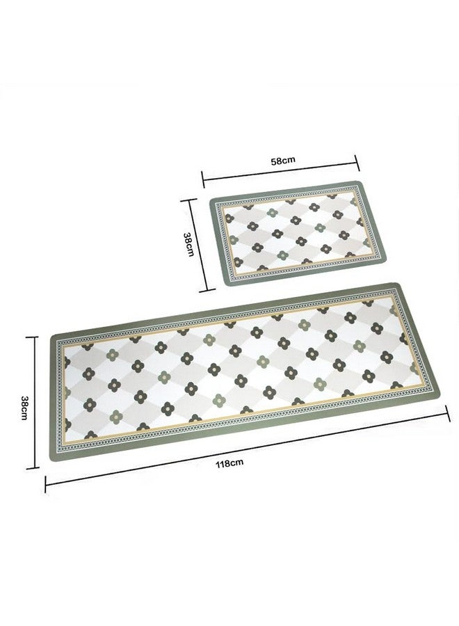 Home-Cloud حصائر مطبخ مطاطية HomeCloud للأرضية مجموعة من 2 قطعة | غير قابلة للانزلاق، سجادات ناعمة ماصة للمطبخ، وغسيل الملابس، والممرات | 120x40 سم، 40x60 سم | سمك 4 مم (زهري_أخضر) - Image 4