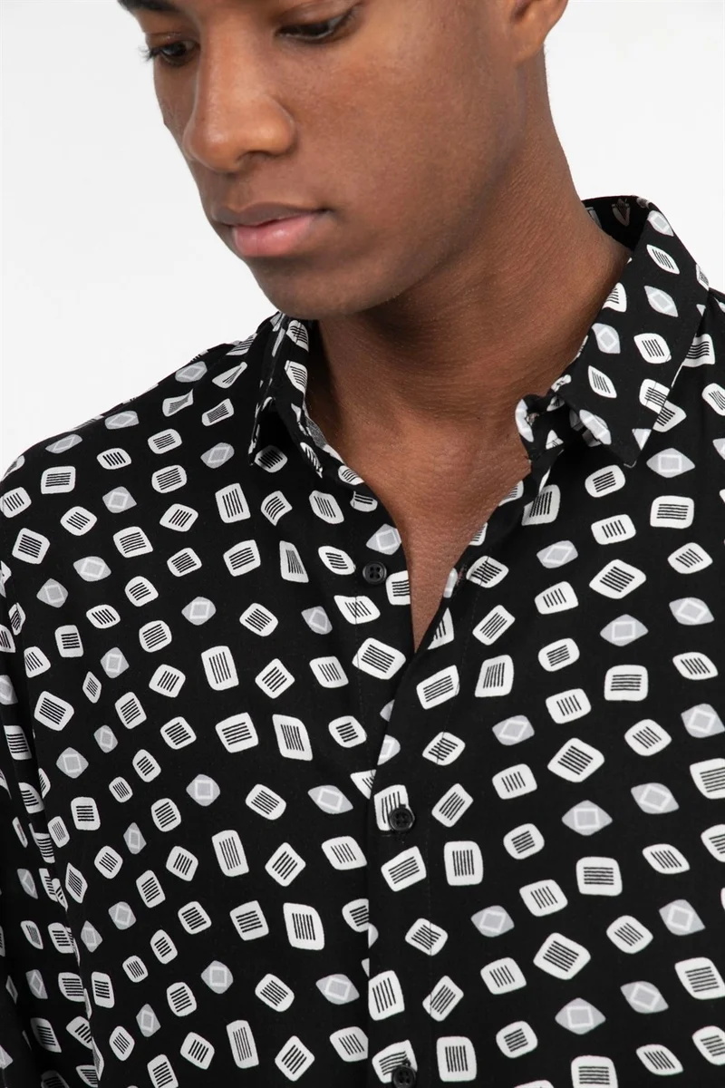 تودورس Slim Fit Slim Fit Long Sleeve Printed Pattern Viscose Tencel Sports Men's Shirt -