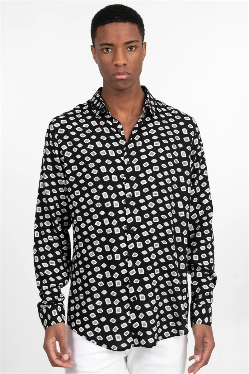 تودورس Slim Fit Slim Fit Long Sleeve Printed Pattern Viscose Tencel Sports Men's Shirt -