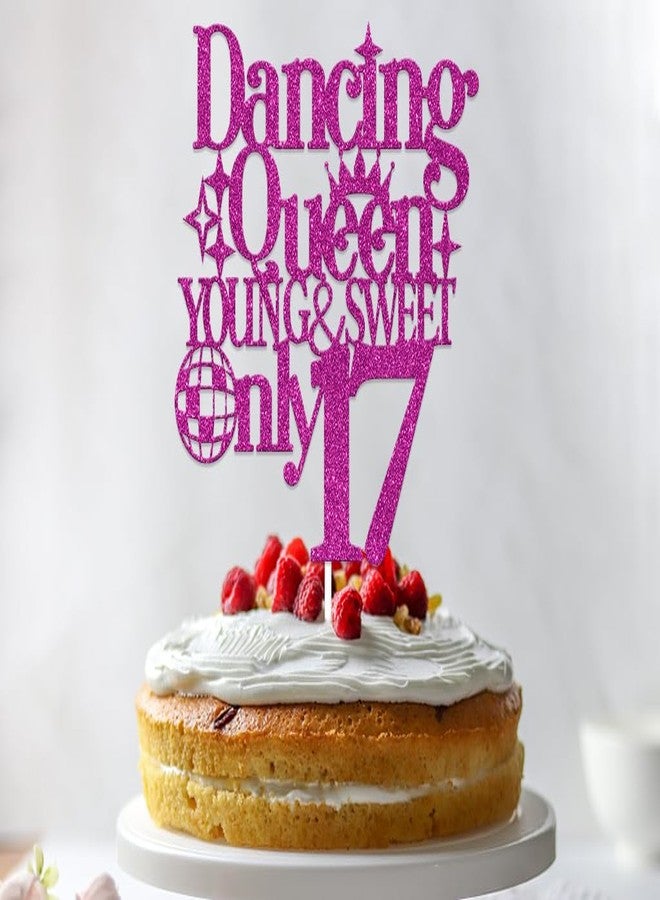 WFKLDF Dancing Queen Young & Sweet Only 17 Cake Topper 17th Birthday Decorations for Girls Happy 17th Birthday Cake Topper Dance Party Decorations Rose Red - Image 4