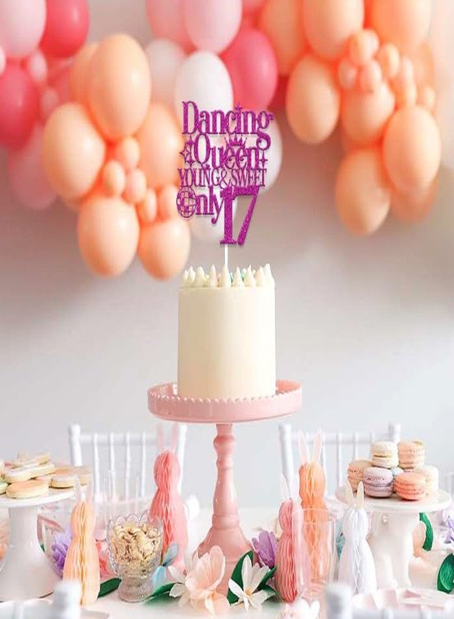 WFKLDF Dancing Queen Young & Sweet Only 17 Cake Topper 17th Birthday Decorations for Girls Happy 17th Birthday Cake Topper Dance Party Decorations Rose Red - Image 5