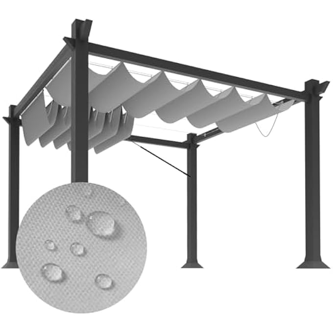 مظلة قابلة للسحب 3'X16' بديل مظلة بيرغولا مقاومة للماء للمساحات الخارجية مع ملحقات كابل للسطح، الشرفة، موقف السيارات، الفناء، رمادي فاتح - Image 3