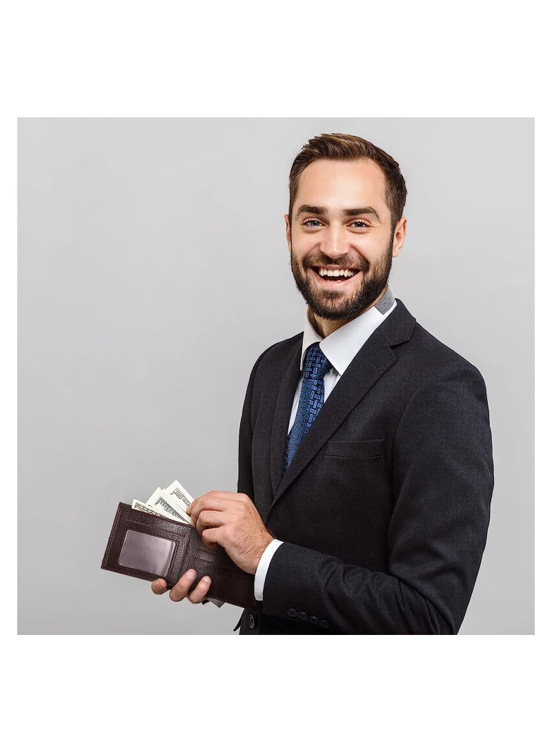 KASTWAVE Men's PU Leather Wallet, Slim Bifold Wallet Set, with ID Windows and 6 Card Slots, Gifts for Husband Son Grandpa Boyfriend, 12 Pcs (Brown) - Image 3