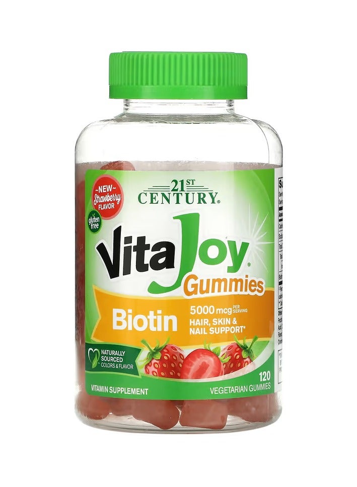 21st Century VitaJoy Biotin Gummies Strawberry Flavor 5,000 mcg, 120 Vegetarian Gummies 2,500 mcg per Gummy - Image 1