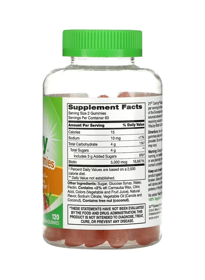 21st Century VitaJoy Biotin Gummies Strawberry Flavor 5,000 mcg, 120 Vegetarian Gummies 2,500 mcg per Gummy - Image 2