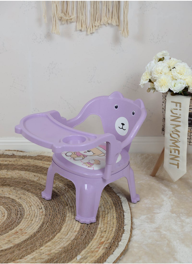 FUN MOMENT Children's plastic chair with a food stand with a designated place for cups decorated with cute drawings for Kids - Purple color  - Image 1