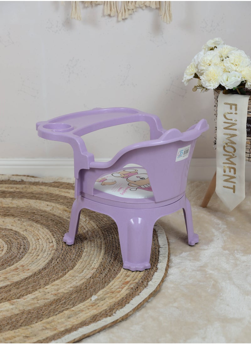FUN MOMENT Children's plastic chair with a food stand with a designated place for cups decorated with cute drawings for Kids - Purple color  - Image 5