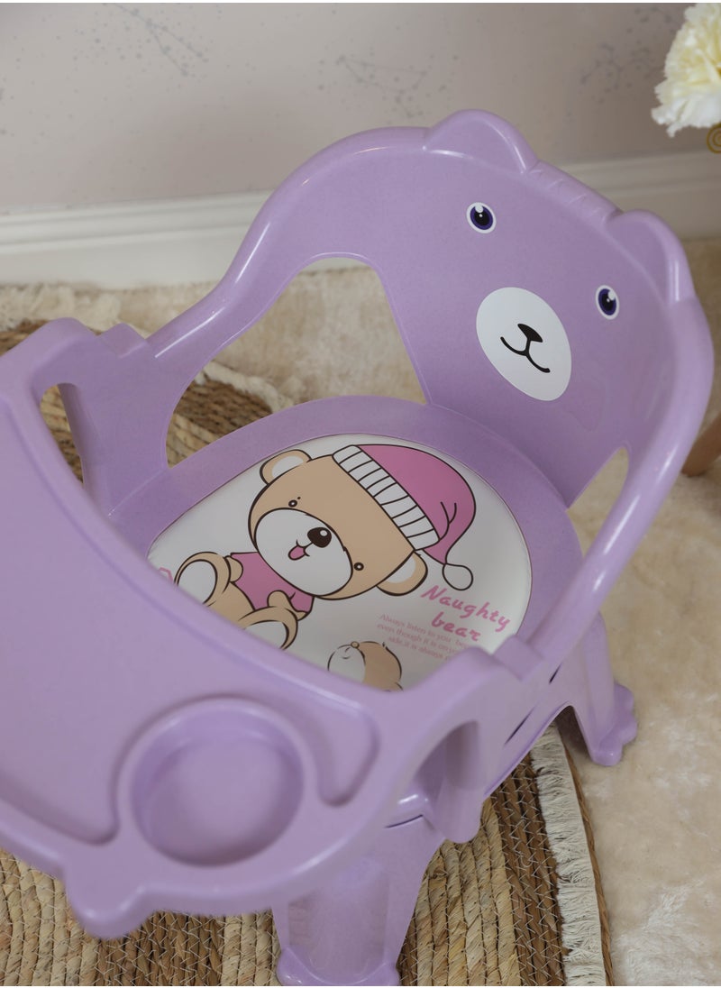 FUN MOMENT Children's plastic chair with a food stand with a designated place for cups decorated with cute drawings for Kids - Purple color  - Image 2