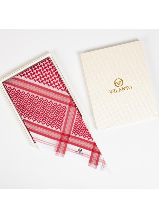 VELANTO Red and white shemagh with a wide red stripe - Image 1