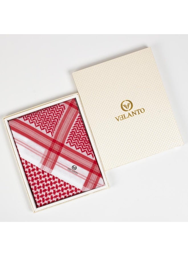 VELANTO Red and white shemagh with a wide red stripe - Image 2