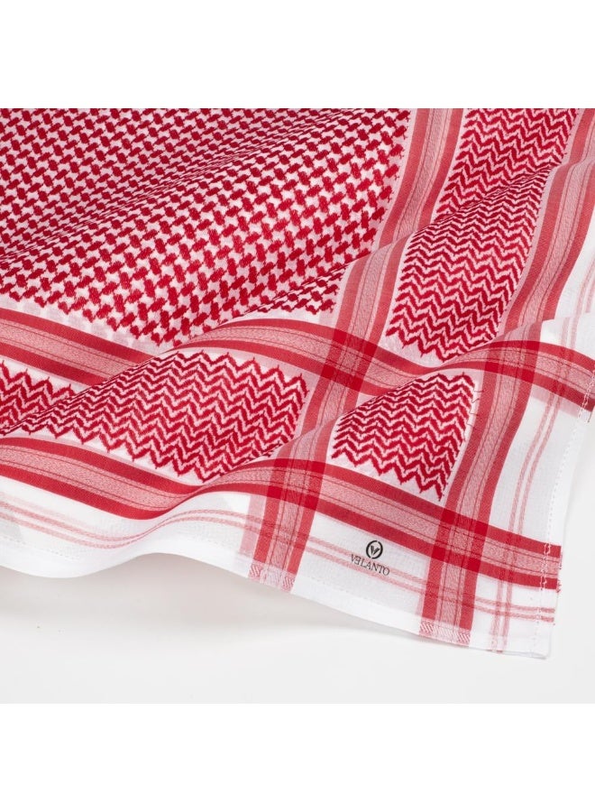 VELANTO Red and white shemagh with a wide red stripe - Image 3