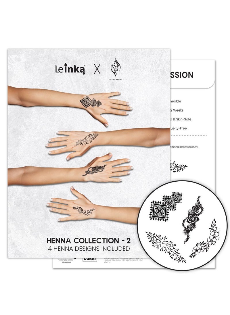 Le Inka - Le Inka Temporary Tattoos Pack of 4 Water-Permeable Breathable Long Lasting Lasts 1-2 Weeks Premium Plant-Based Men & Women - Henna Collection - Image 1