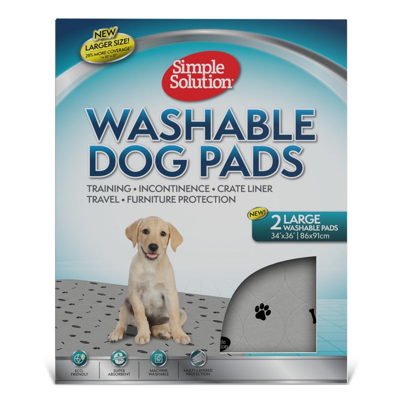 Simple Solution Large Washable Puppy Pad Reusable Dog Pee Pad Absorbent and Odor Controlling 34x36 Inches 2 CountWhite