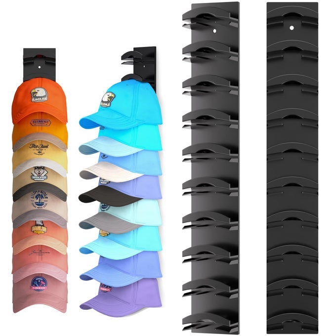 HAT ORGANIZER FOR BASEBALL CAPS 2PACK HAT RACK FOR WALL WITH STRONG ADHESIVE HOLD UP TO 20 HATS HAT HANGER HOLDER DISPLAY FOR DOOR CLOSET CAP ORGANIZER STORAGE MULTILAYER TWO MOUNTING OPTIONBLACK