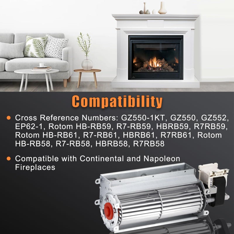 Criditpid GZ550 GZ552 EP62-1 Replacement Fireplace Blower Fan for Continental, Napoleon Fireplaces, Rotom R7-RB59, R7-RB61, GZ550-1KT Fireplace Blower for Napoleon bgd36ntr, b36ntr, b36ptre Fireplace - Image 3