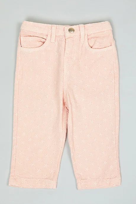 R&B Embroidered Jeans with Button Closure