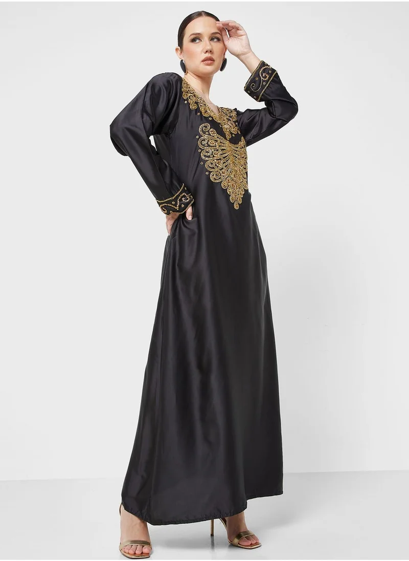 ARABIAN CLOSET Embellished V- Neck Jalabiya