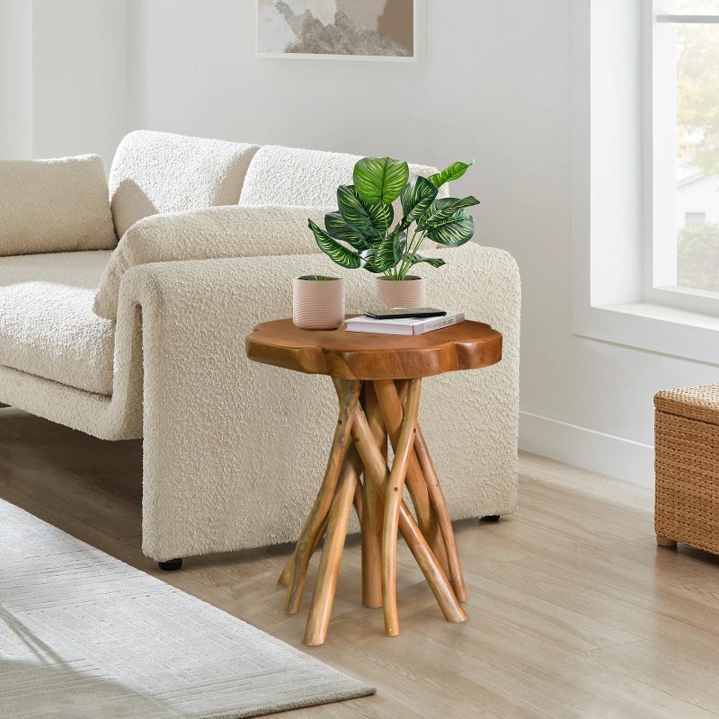 WELLAND Solid Teak Live Edge End Table,18" L x 18" W x 20" H Uniquie Side Table, Small Accent Table, Plant Stand for Living Room, Bedroom, Home Office - Image 3